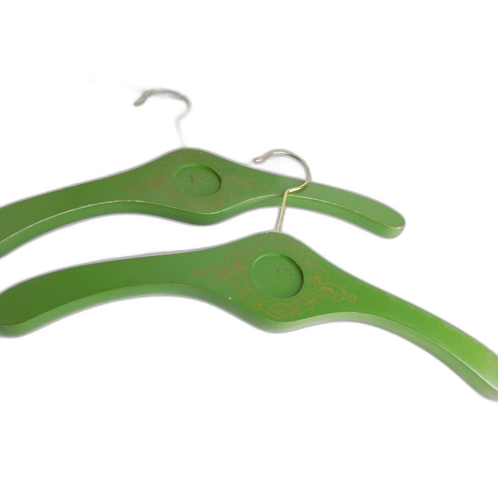 Nasco Wood Heavy Duty Hangers Set Vintage MCM Hollywood Regency Green Japan 60s - Picture 9 of 9